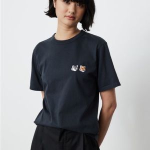 Maison Kitsune Double Fox Head Navy Shirt